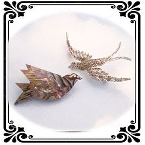 2 Vintage Bird Pins Abalone and Marcasite